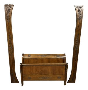 Central Bed in Molded and Carved Walnut