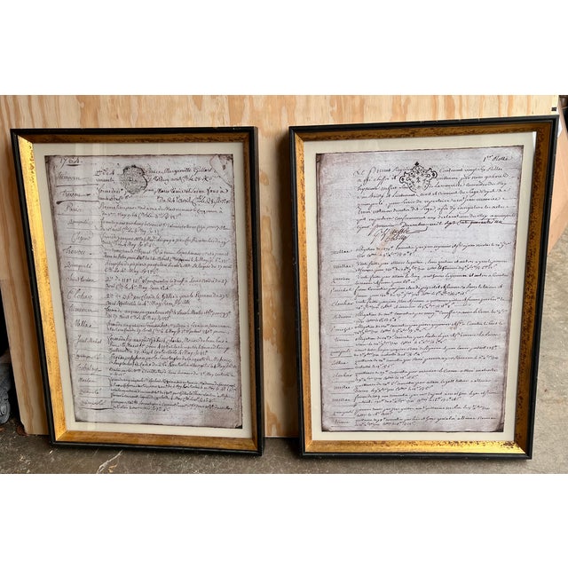 Antique 1700s Framed French Chateau Property Transaction Documents - A Pair For Sale - Image 14 of 18