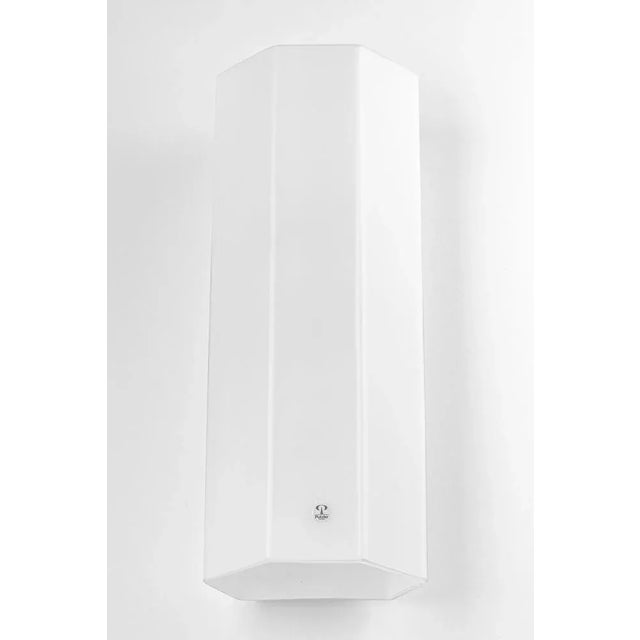 Pair opal glass on a white frame wall sconces by peil & putzler, germany, 1970s wonderful light effect. High quality and...