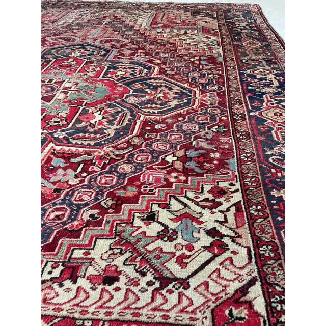 Burgundy Antique Rich Heriz Full Pile Rug - 9 X 11.8 For Sale - Image 8 of 11
