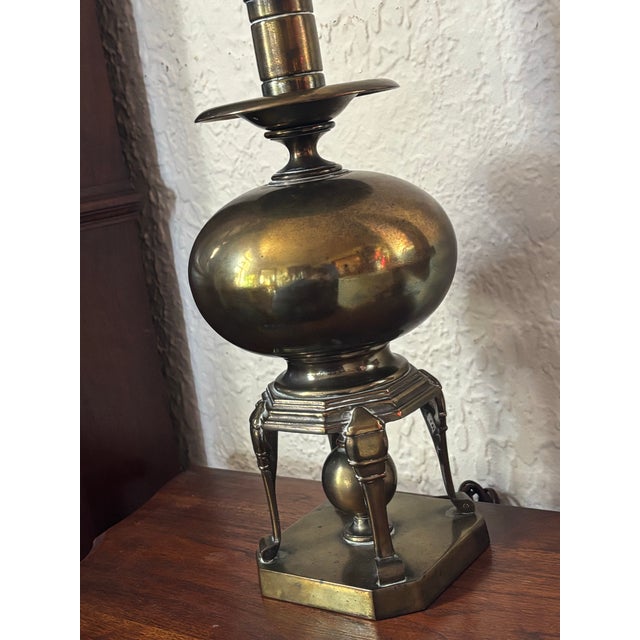 Mid 20th Century Mid 20th Century Stiffel Style Brass Lamp With Black Shade For Sale - Image 5 of 10
