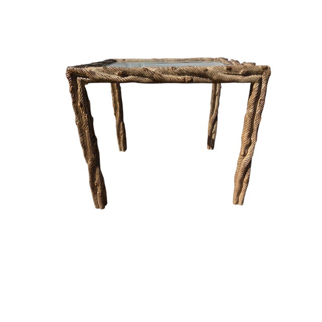 Vintage Carved Faux Bois Mid Century Side Table Hollywood Regency Carved Wood For Sale - Image 10 of 18
