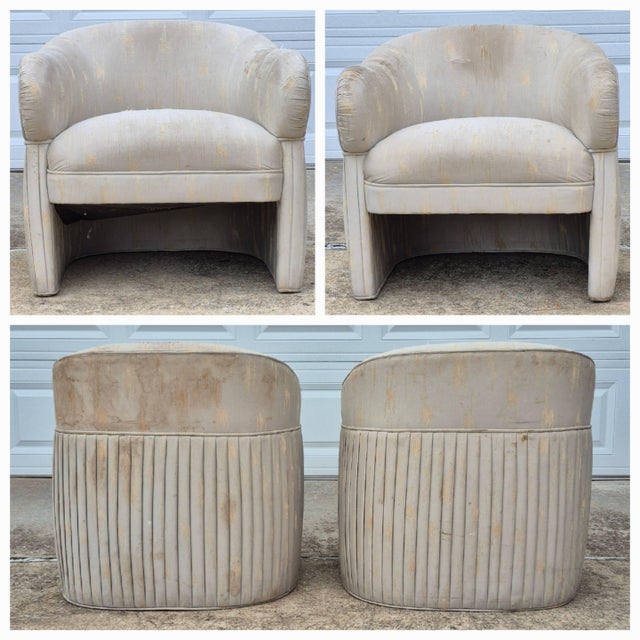 1980s Thayer Coggins Style Art Deco Revival Neoclassical Ionic Column Tub Barrel Chairs for Reupholstery - A Pair For Sale - Image 9 of 12