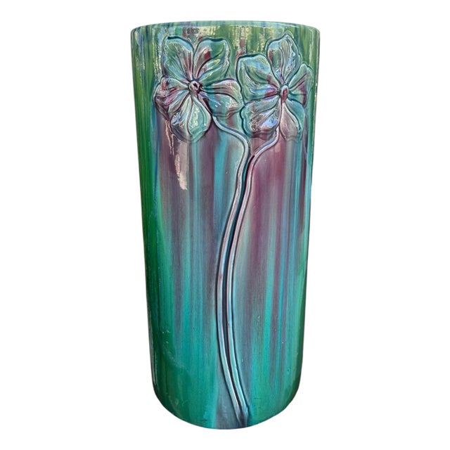 Antique Majolica Pottery Floor Vase Umbrella Stand For Sale