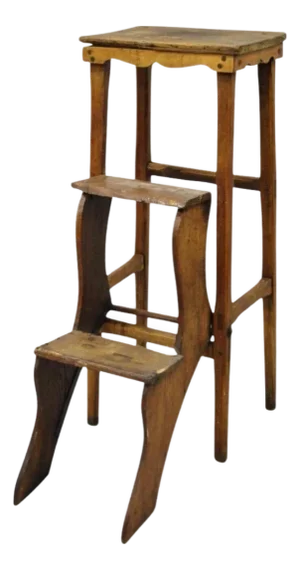 Antique French Provincial Country Oak Wood Folding Library Step Ladder
