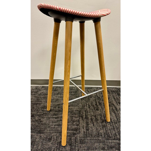 Set of 6 Steelcase Enea Café Wood Counter Stool Upholstered Red Seat For Sale In Boston - Image 6 of 7