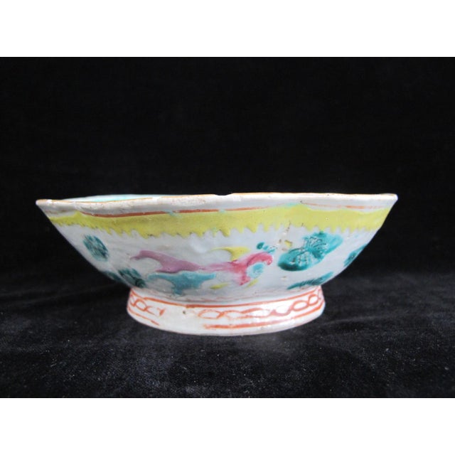 Chinese Chinese Porcelain Enamel Koi Fish & Flower Turquoise Center Nyonya Lobed Bowl For Sale - Image 3 of 7