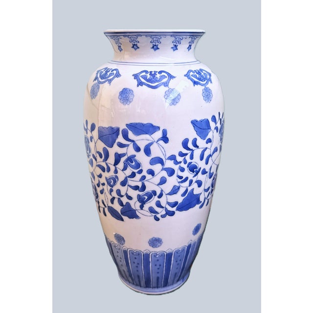 Blue and White Chinoiserie Vase - Mid Century For Sale - Image 9 of 10