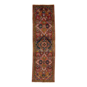 1960s Vintage Persian Heriz Red Handmade Medallion Wool Runner