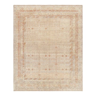 Rug & Kilim’s Modern Block Print Rug in Beige with Geometric-Floral Patterns - 5x8 For Sale