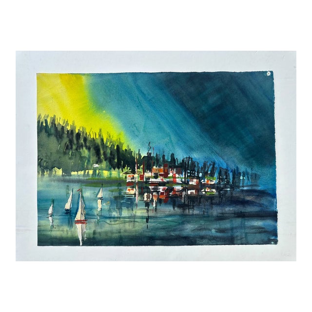 Sunset Sail Watercolor Painting For Sale