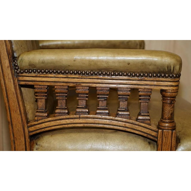 Victorian English Oak Hand Dyed Leather Library Reading Armchair For Sale - Image 17 of 18