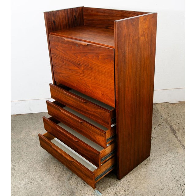 Brown 1960s Mid Century Modern Secretary Desk Chest Barzilay Walnut Wood 4 Drawer Vintage For Sale - Image 8 of 12