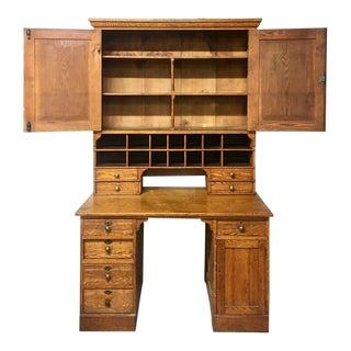 19th Century Oak Office or Postal Sorting Desk and Upper Cabinet For Sale