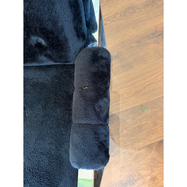 Vintage Chrome & Black Plush Upholstered Sofa and Loveseat Set in the Style of Milo Baughman & Adrian Pearsall For Sale - Image 9 of 13