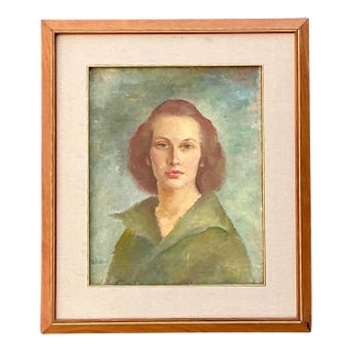 Vintage 1952 Original Oil Portrait on Board For Sale