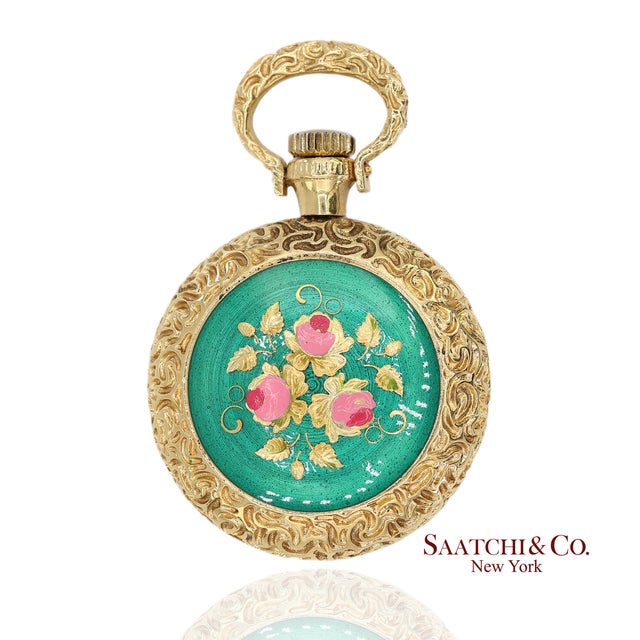 18K Yellow Gold Enamel Pocket Watch Pendant Metal Type: 18k Yellow Gold Total Item Weight: 18.7 Grams Sizable: No...