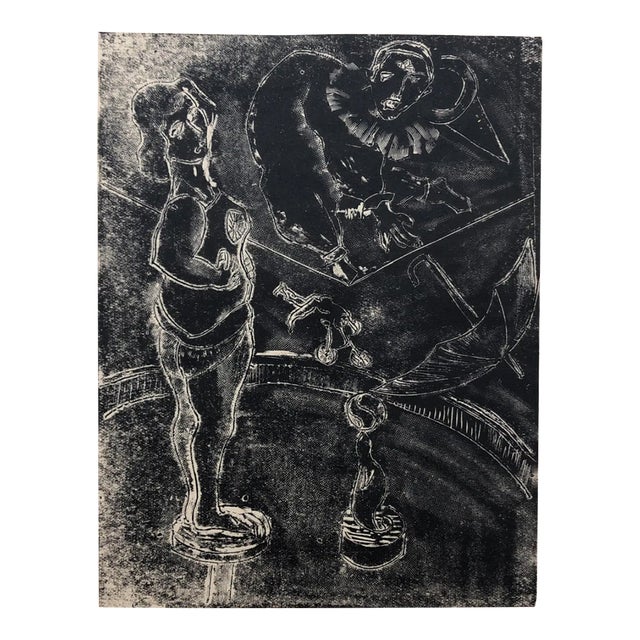 1950s Circus Mid Century Linocut For Sale