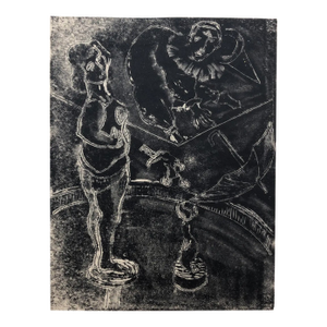 1950s Circus Mid Century Linocut