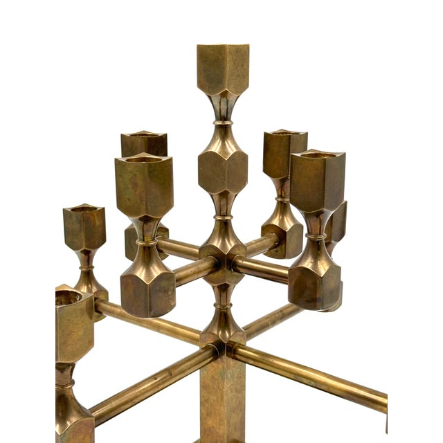 Modern Solid Brass Sculptural 9 Lights Candelabra, Lars Bergsten, Gusum Sweden 1992 For Sale - Image 9 of 15