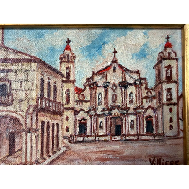 1960s 1960's Villiers Cathedral De La Habana Cuba Impressionist Oil on Masonite Board - Framed For Sale - Image 5 of 12