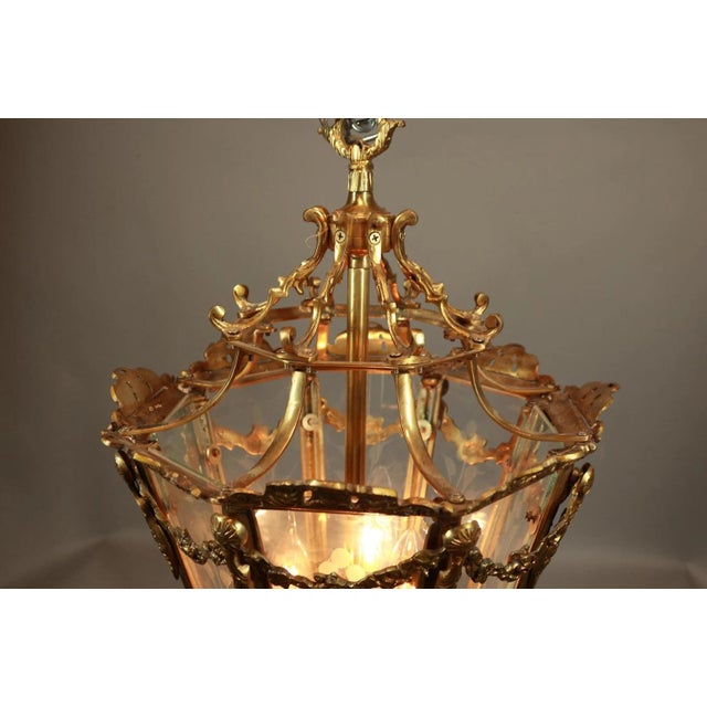 1970 France Louis XVI Gold Bronze Glass Lantern Chandelier Light For Sale - Image 9 of 18