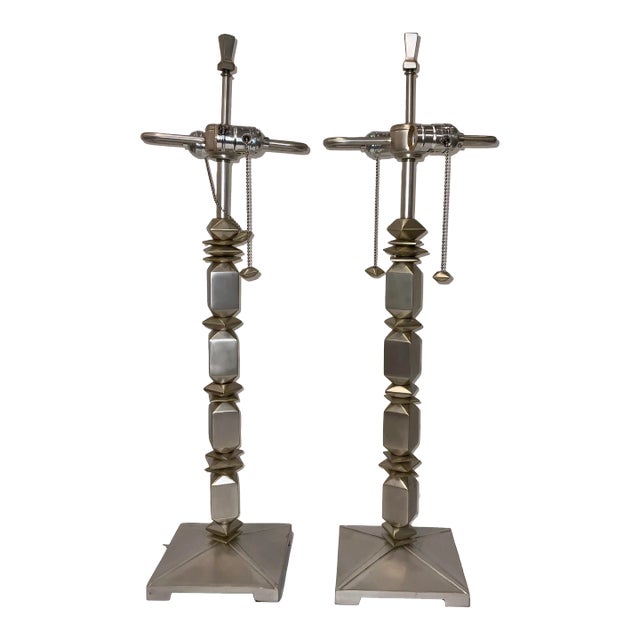 Modern Silver Finished Table Lamps Pair For Sale