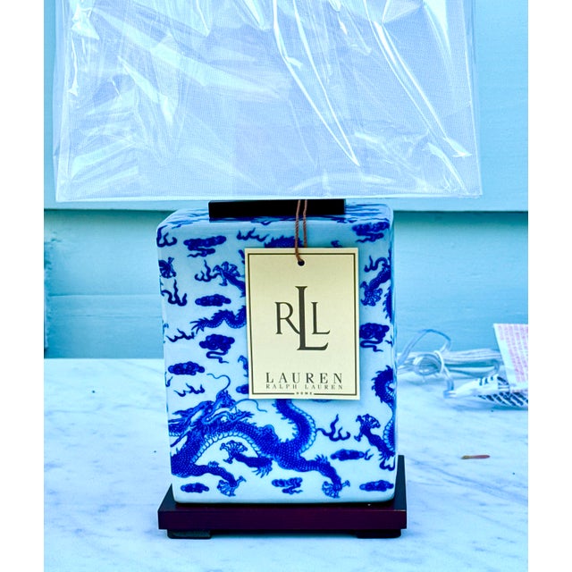Lauren Ralph Lauren Ralph Lauren Blue and White Dragon Lamps - A Pair For Sale - Image 4 of 10