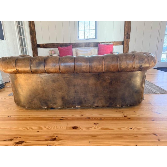 Antique British Leather Chesterfield Sofa (With Horsehair) For Sale - Image 4 of 5