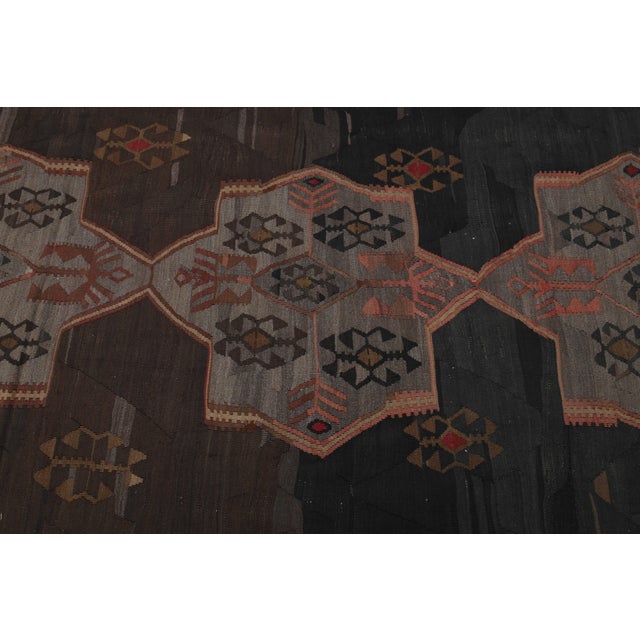 1970s Vintage Turkish Handmade Wool Cotton Brown Runner Rug For Sale - Image 11 of 11