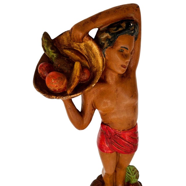 Mid 20th Century Native Boy W/ Fruit Offering Ceramic Hand Painted Sculpture For Sale In Los Angeles - Image 6 of 7