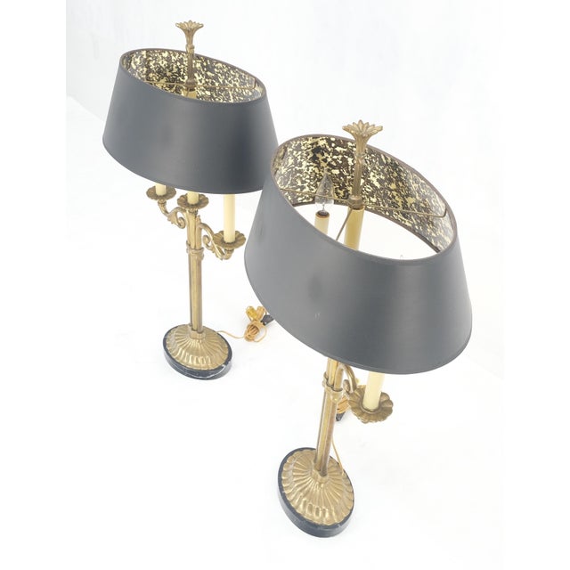 Pair of Solid Brass & Marble Candelabra Style Table Lamps w/ Matching Shades For Sale - Image 12 of 12