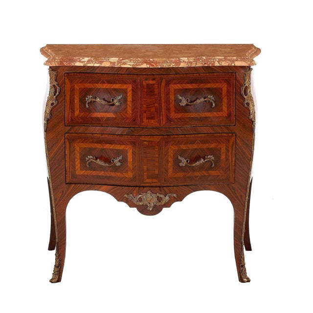 Louis XV Style Bronze-Mounted, Kingwood and Marble Top Commode beige mottled marble, 19th Century