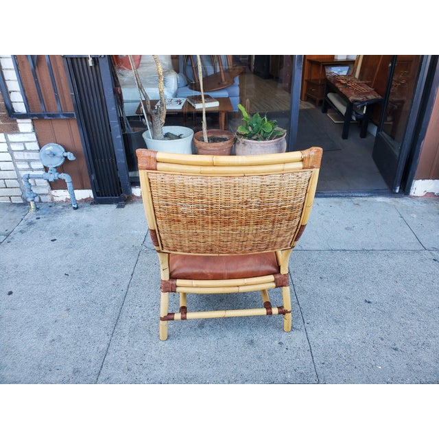 1950s Leather and Bamboo Arm Chair For Sale - Image 4 of 11