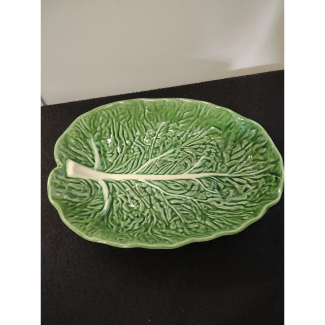 1980s Vintage Oval Ceramic Green Cabbage Serving Bowl From Olafaire Portugal For Sale - Image 5 of 5