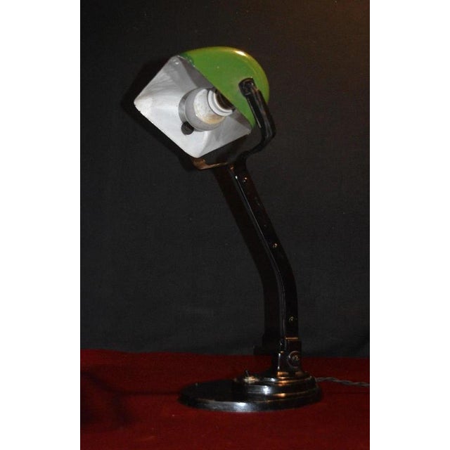Belgian Art Deco Green Enamel Adjustable Desk Lamp from Sevadac, 1920s For Sale - Image 3 of 17
