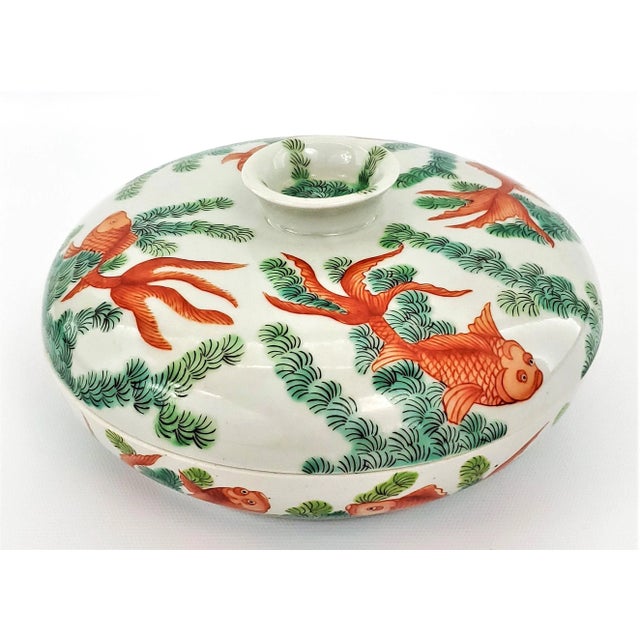 Chinese Lidded Bowl Chinese Koi Fish For Sale - Image 3 of 12