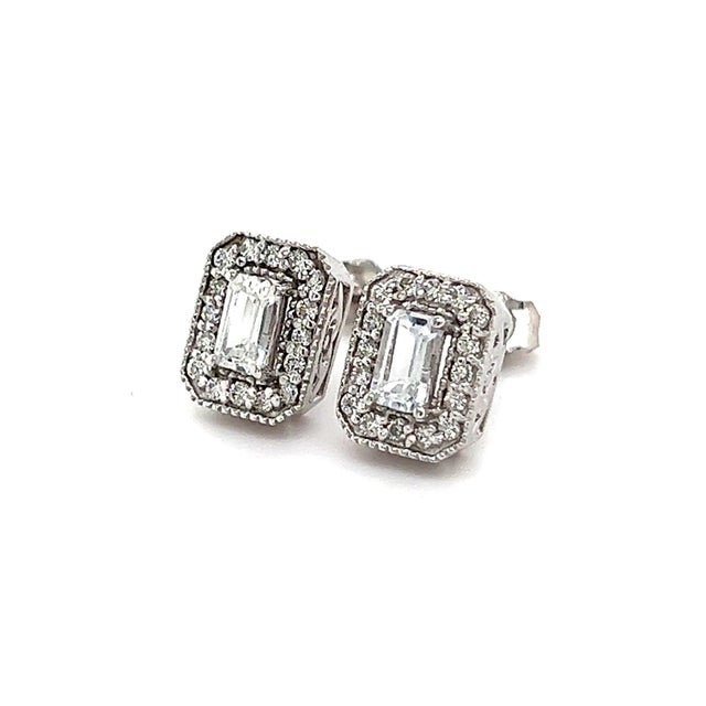 Natural Sapphire Diamond Stud Earrings 14k W Gold 0.96 TCW Certified For Sale - Image 11 of 16