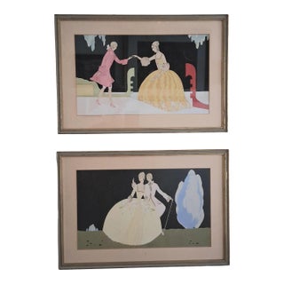 Pair of 1920s Art Deco Pochoirs (Stencil Art) After Umberto Brunelleschi For Sale