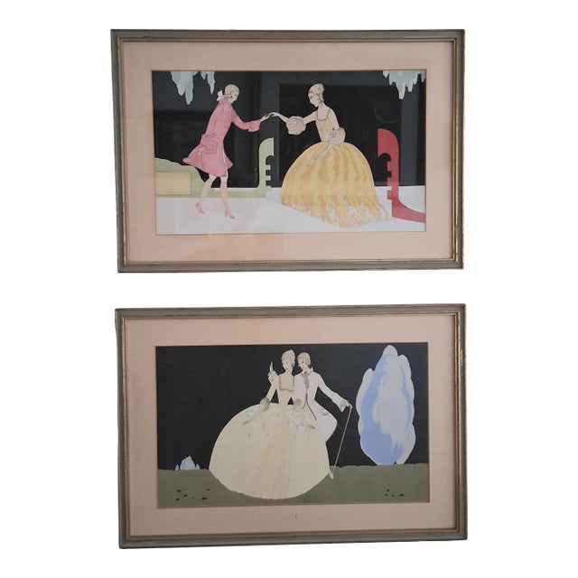 Pair of 1920s Art Deco Pochoirs (Stencil Art) After Umberto Brunelleschi For Sale
