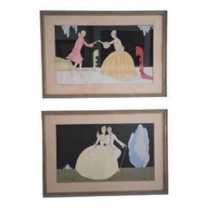 Pair of 1920s Art Deco Pochoirs (Stencil Art) After Umberto Brunelleschi