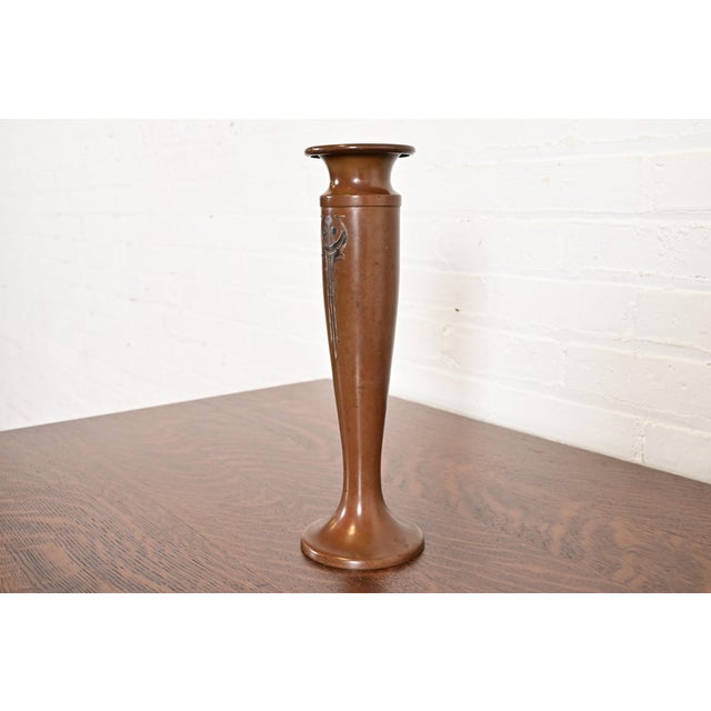 Art Deco Heintz Style Arts & Crafts Sterling Silver on Bronze Vase For Sale - Image 3 of 12