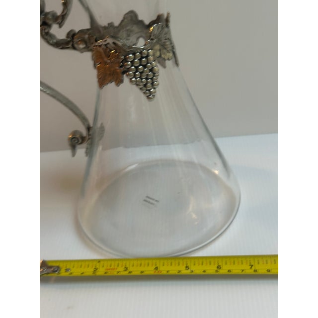 Vintage Glass and Pewter Decanter With Lid and Handle Detailed With Grape Vines Motif Made in Italy For Sale In New York - Image 6 of 14