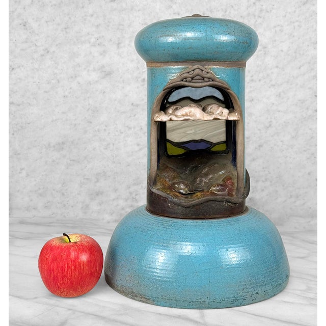Unusual 1980 Studio Pottery Window Shrine Sculpture Wonderful Turquoise Glazed Ceramic with Great Lines Copper Lined...