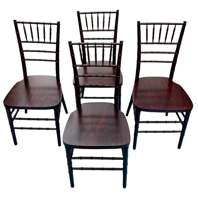 Chic Set of Four Faux Bamboo Wooden Chairs For Sale - Image 11 of 11