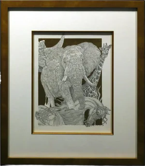 "Essais Pour Waiting for Noah" Contemporary Mixed-Media Drawing by Guillaume Azoulay, Framed