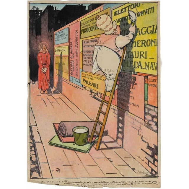 Political posters is a modern artwork realized by Gabriele Galantara (1865-1937) in 1909. Watercolor, ink and pencil on...