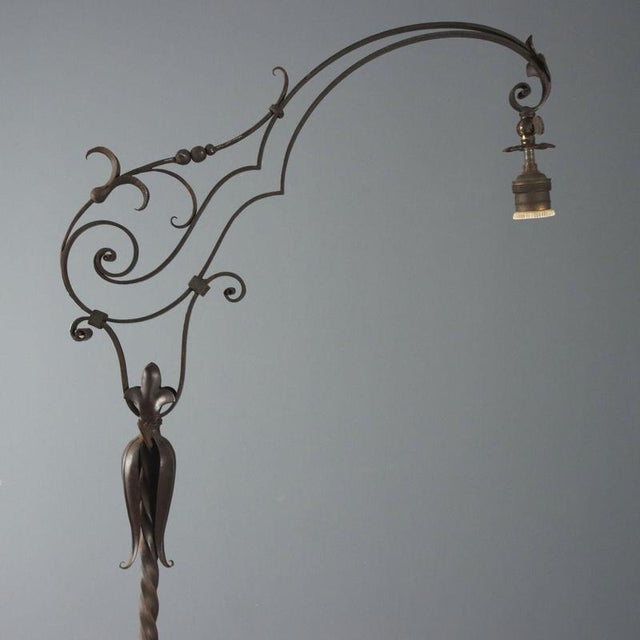 Antique Art Nouveau Floor Lamp in Iron, Italy For Sale - Image 4 of 7