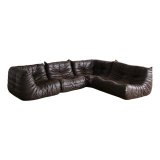 Togo Sofa in Leather by Michel Ducaroy for Ligne Roset, 1970s, Set of 4 For Sale