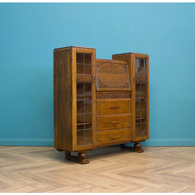 Mid-Century Modern Vintage Art Deco Glazed Oak Bookcase, 1930s For Sale - Image 3 of 11